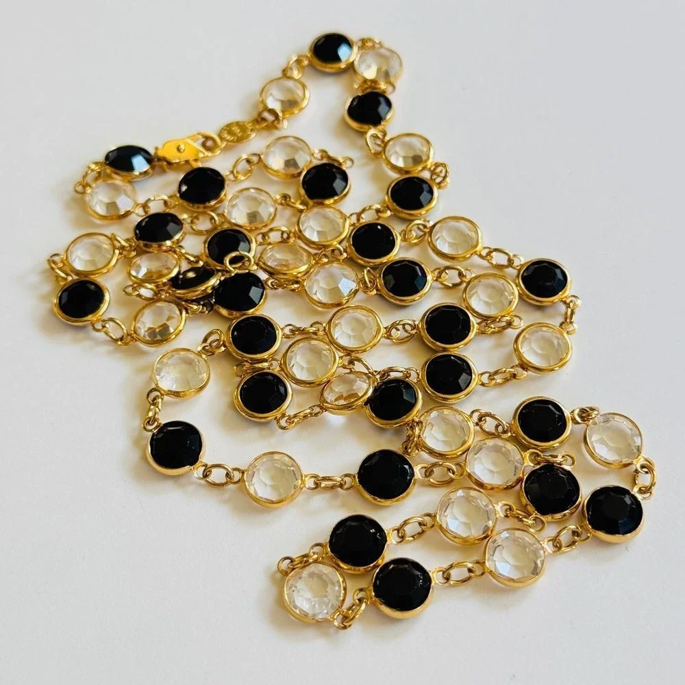 VTG Regal‎ Open Bezel Austrian Crystal USA Necklace gold plated strand High end